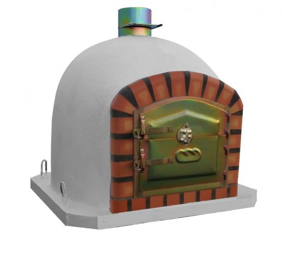 Forno a Lenha Setúbal com acabamento em tijolo laranja e tubo