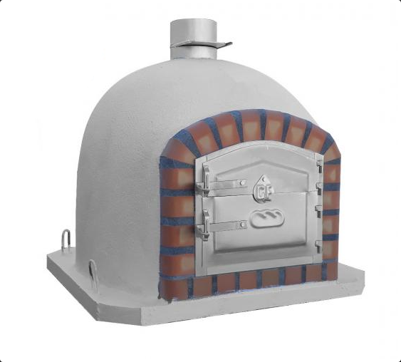 Forno a lenha Setúbal com porta e tubo em inox, acabamento tradicional em tijolo laranja