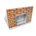 Forno a lenha Portalegre com porta de fumeiro em inox e painel em tijolo laranja