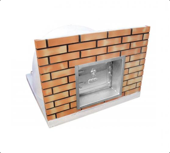 Forno a lenha Portalegre com porta de fumeiro em inox e painel em tijolo laranja