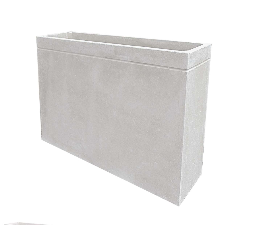 Floreira Urban natural branco em betão liso 120×30×80 cm, modelo retangular e moderno para interior ou exterior.