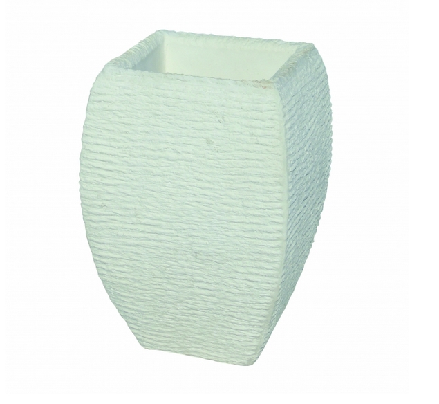 Vaso quadrado em betão com acabamento riscado, cor branco natural, dimensões 37x37x60 cm, ideal para uso interior ou exterior