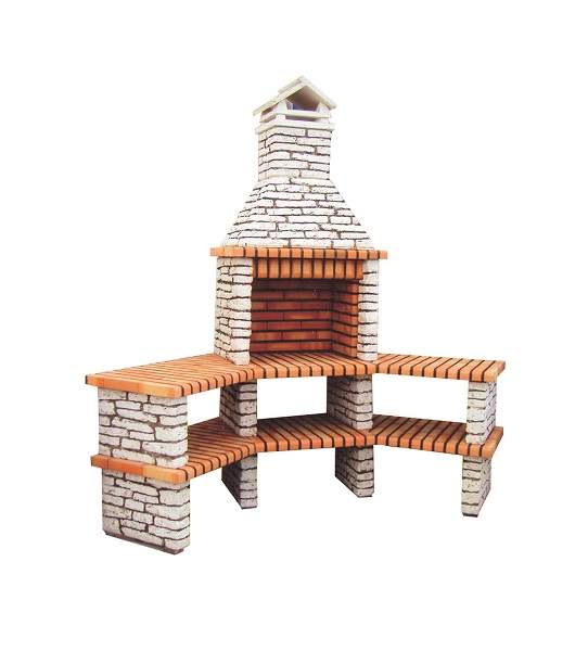 Churrasqueira Rock em betão e tijolo refratário matizado, com prateleira inferior, perfeita para churrascos rústicos, funcionais e organizados em casa.