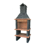 Churrasqueira Rock Black em betão antracite e tijolo refratário, com prateleira inferior, ideal para churrascos contemporâneos, funcionais e organizados.