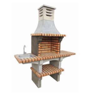 Churrasqueira EYE II com Lava-Louça e Bancada, acabamento liso em betão, ideal para churrascos caseiros, resistente e funcional.