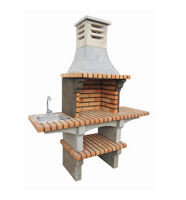 Churrasqueira EYE II com Lava-Louça e Bancada, acabamento liso em betão, ideal para churrascos caseiros, resistente e funcional.