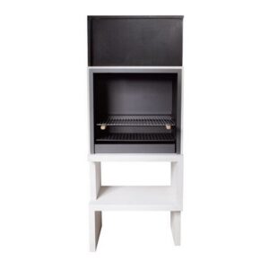 Churrasqueira Liv 01 da Blive em betão hidrófugo e metal resistente à água, com grelha em inox, ideal para churrascos com lenha ou carvão vegetal em áreas externas.