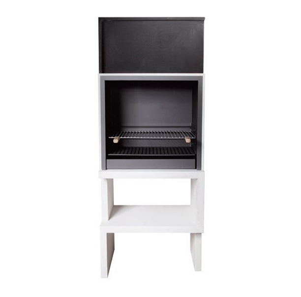 Churrasqueira Liv 01 da Blive em betão hidrófugo e metal resistente à água, com grelha em inox, ideal para churrascos com lenha ou carvão vegetal em áreas externas.