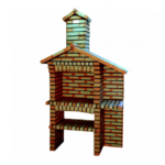 Churrasqueira Liberty 868 em tijolo matizado com mini bancada. Robusta, original e prática, ideal para grelhar a lenha ou carvão.