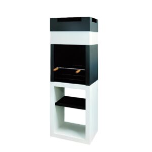 Churrasqueira Mini em betão com prateleira inferior e chaminé