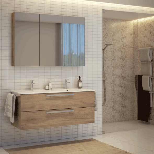 Móvel de casa de banho suspenso com lavatório ao centro – Modelo Accor com 2 gavetões e sistema soft close