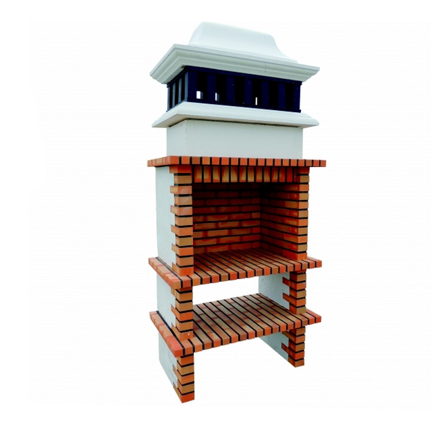 Churrasqueira Liberty 993 em tijolo e betão com prateleira de arrumação, ideal para grelhar a lenha ou carvão em área útil ampla