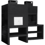 Churrasqueira Moderna CFM12 em microcimento ligeiramente texturado preto mate, com forno espaçoso, churrasqueira com extensão e grelhador opcional, ideal para espaço gourmet ao ar livre.