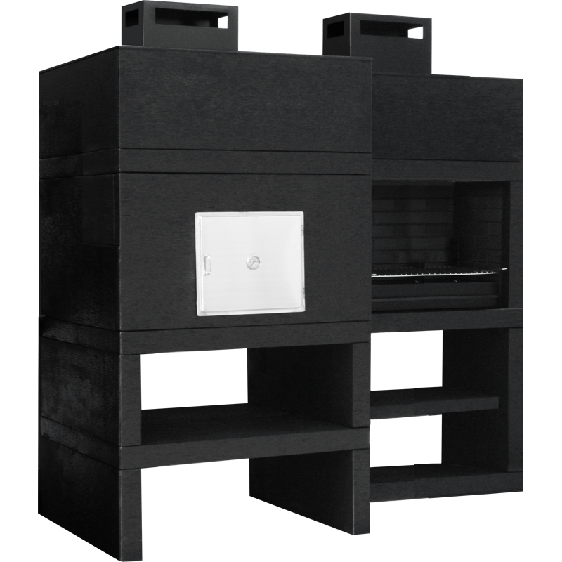 Churrasqueira modular CFM25 com forno de 80 cm e grelhador opcional, em design robusto e personalizável, ideal para espaço gourmet ao ar livre