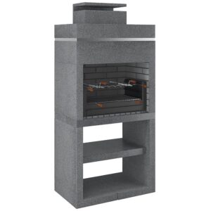 Churrasqueira Moderna CH116 em cimento cinza escuro com interior em tijolo cinza, robusta e fácil de montar, com grelhador incluído em ferro ou inox.