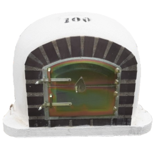 Forno a lenha Beja com acabamento cinza, fabricado em tijolo refratáriolegenda