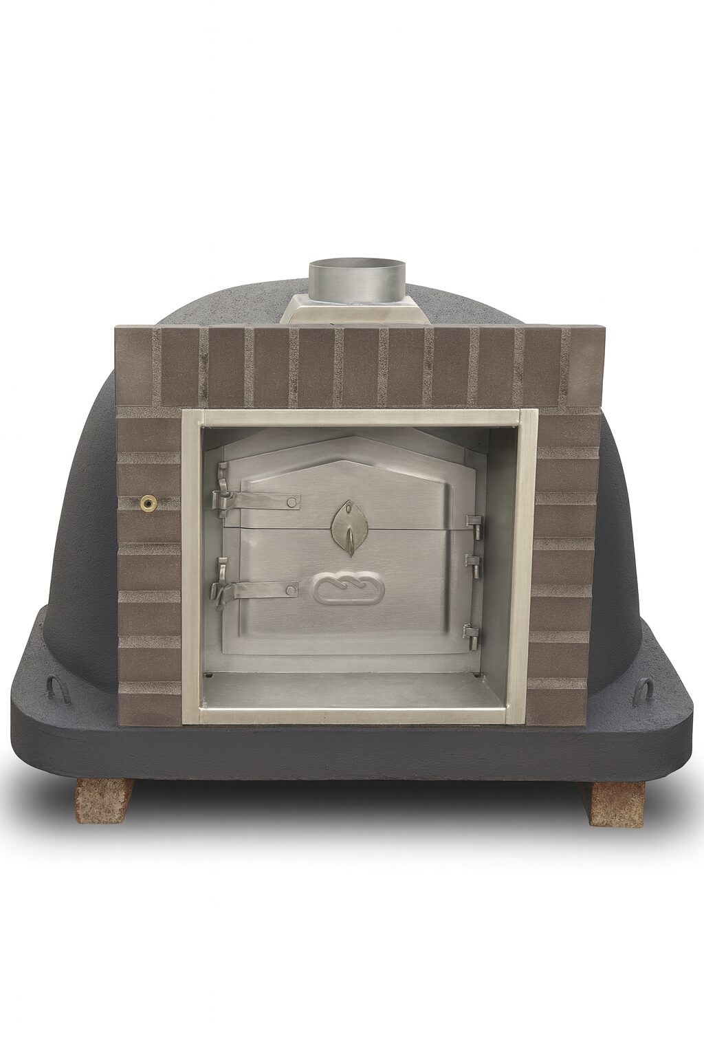 Forno a lenha Aveiro isolado com porta de fumeiro inox e acabamento cinza, ideal para cozinhas exteriores e zonas de lazer