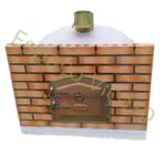 Forno rústico em tijolo com painel frontal e tubo de chaminé