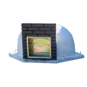 Forno a lenha de canto Portalegre em tijolo cinza, ideal para cozinhar ao ar livre com design rústico e durável