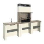 Churrasqueira Midi em betão da Nesh com bancada, lava-loiça e topo em tijolo cinzento