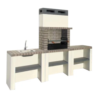 Churrasqueira Midi em betão da Nesh com bancada, lava-loiça e topo em tijolo cinzento