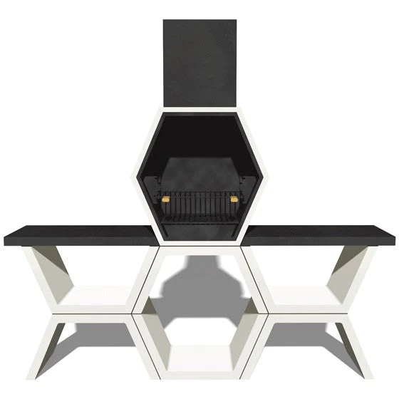 Churrasqueira MOD 5 da Blive com betão hidrófugo, grelha em inox e bancadas laterais, modular e resistente, ideal para churrascos com lenha ou carvão em áreas externas.