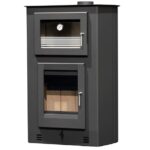 Salamandra a Lenha Íris Canto em aço com forno integrado, vidro Neocerâmico e design elegante, aquecendo o ambiente.