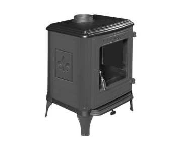 Salamandra a lenha 8005 em ferro fundido, com sistema de combustão tripla e vidro cerâmico resistente.