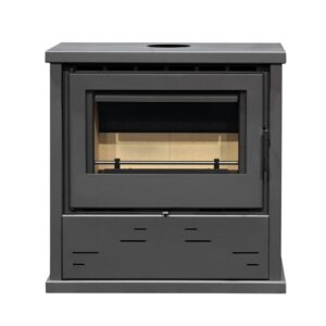 Salamandra a Lenha Bell 11 em aço com vidro Neocerâmico, ventilação tangencial e design moderno para aquecimento eficiente.