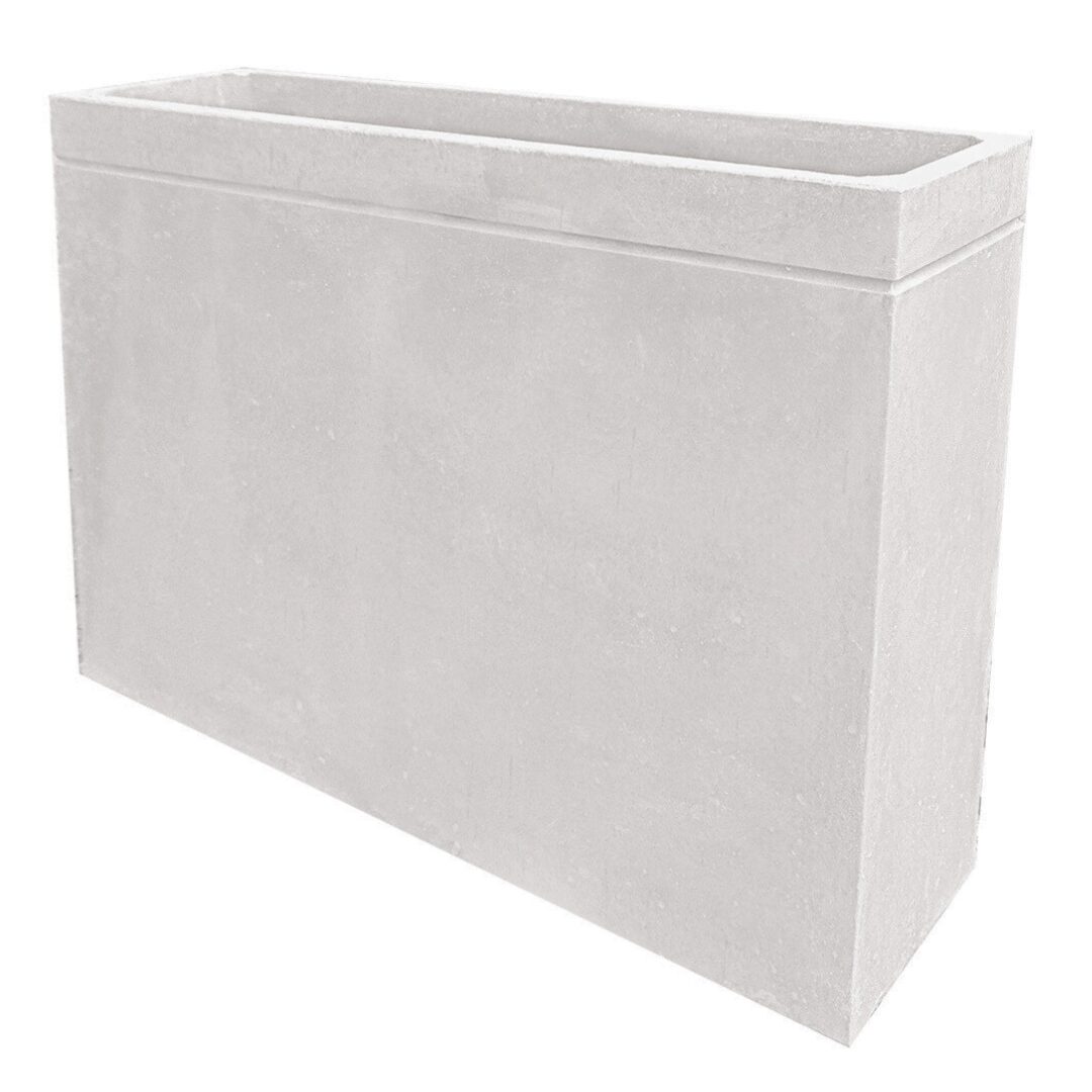 Floreira Urban pintado branco em betão liso 120×30×80 cm, modelo retangular e moderno para interior ou exterior.