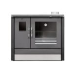 Fogão a Lenha ME16 Tropical Black em aço especial com forno em inox, potência de 6,8 kW e design moderno em preto.