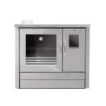 Fogão a Lenha ME16 Tropical Inox com porta de vidro resistente, forno inox e design contemporâneo.