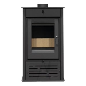 Salamandra a Lenha SR895 com 5,5 kW de potência, ventilação integrada, vidro termo resistente e corpo em chapa de aço. Aquecimento eficiente e seguro para qualquer ambiente.