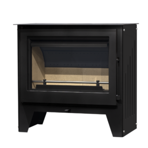 Salamandra a Lenha Tuga 7.8kW em aço com vidro resistente, eficiente e compacta.