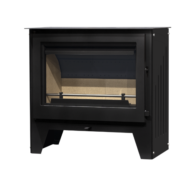 Salamandra a Lenha Tuga 7.8kW em aço com vidro resistente, eficiente e compacta.