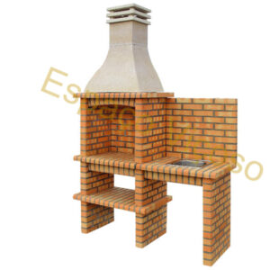 Churrasqueira em tijolo modelo ESPV212-T com painel, bancada lateral, lava-louça e torneira incluída, ideal para espaços exteriores.